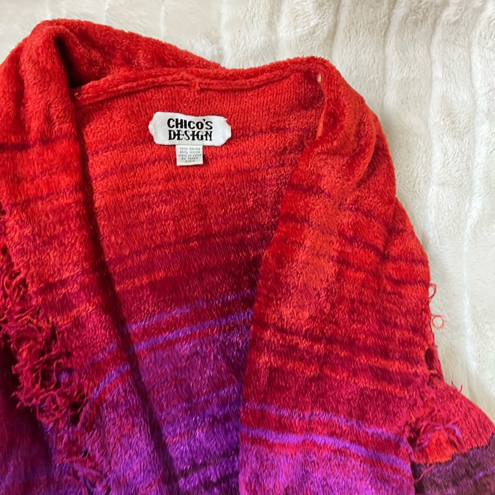 Y2K Chico’s Design 3/XL Red Purple Black Ombre Fringe Hem Open Cardigan Soft